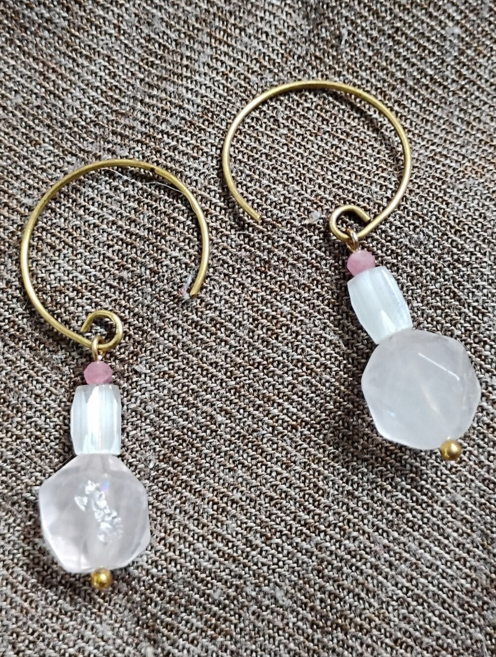 Petite Rose Quartz, Glass, and Tourmaline Dangles